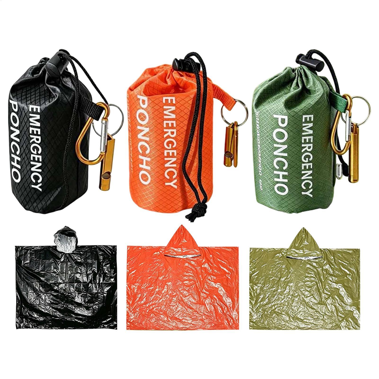 Survival Blanket Reflective - 3pcs Survival Emergency Rain Poncho Thermal