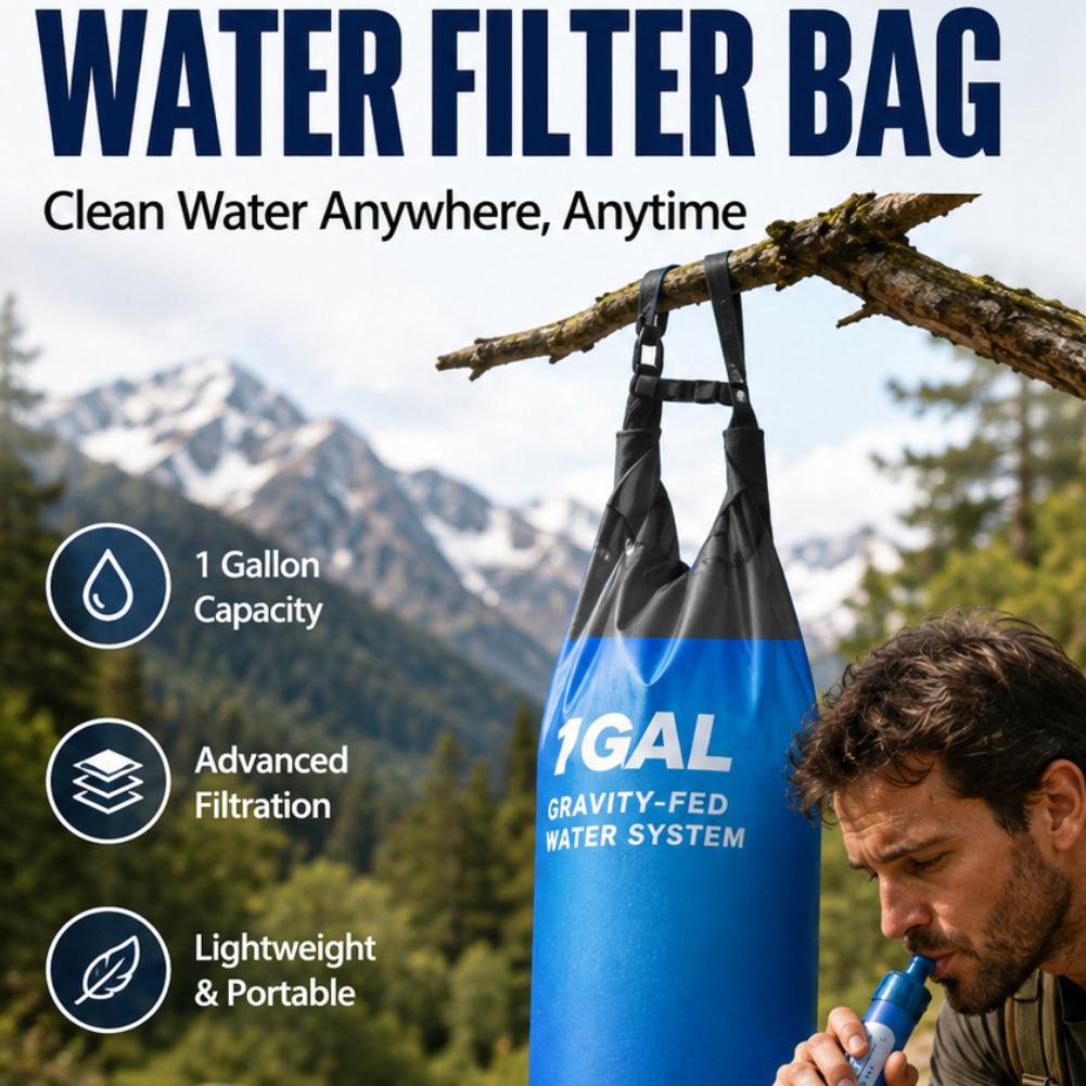 1 Gal Gravity Water Filter Bag - Water Purification Straw review and price