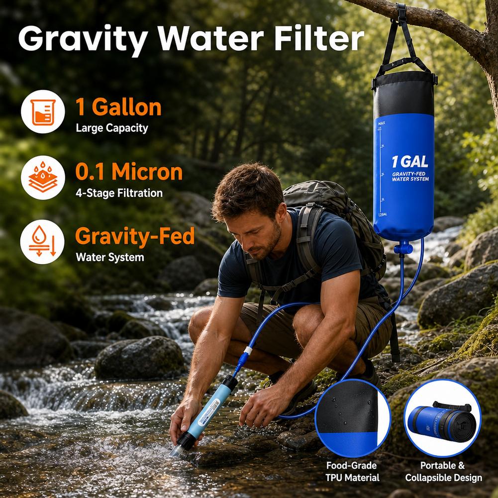 1 Gal Gravity Water Filter Bag - Water Purification Straw review and price