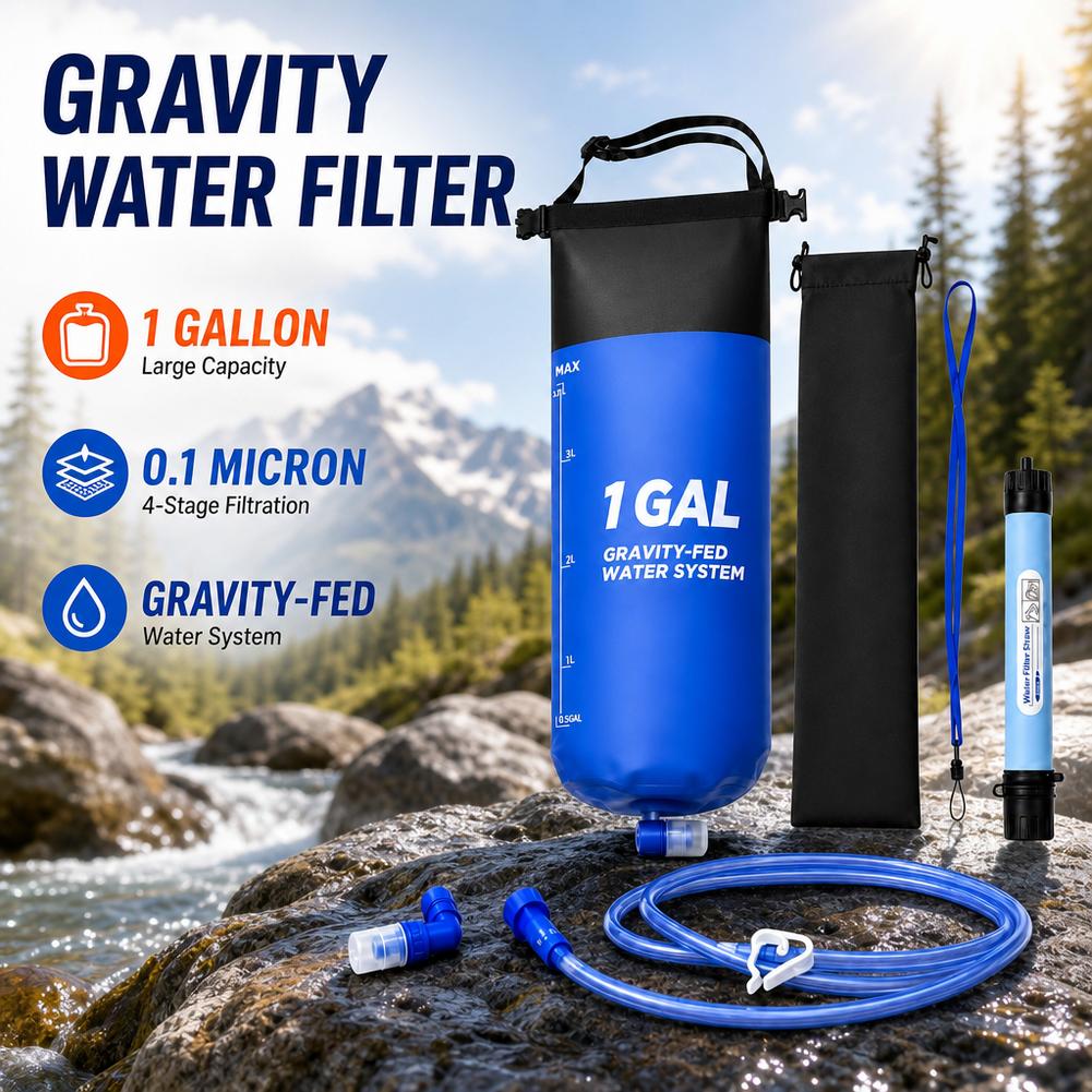 1 Gal Gravity Water Filter Bag - Water Purification Straw review and price